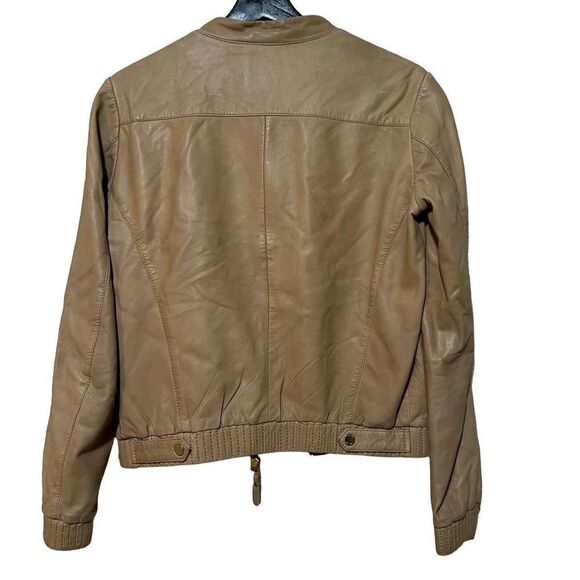 Massimo Dutti Women's Tan Sheep Skin Leather Moto Jacket - Picture 2 of 9